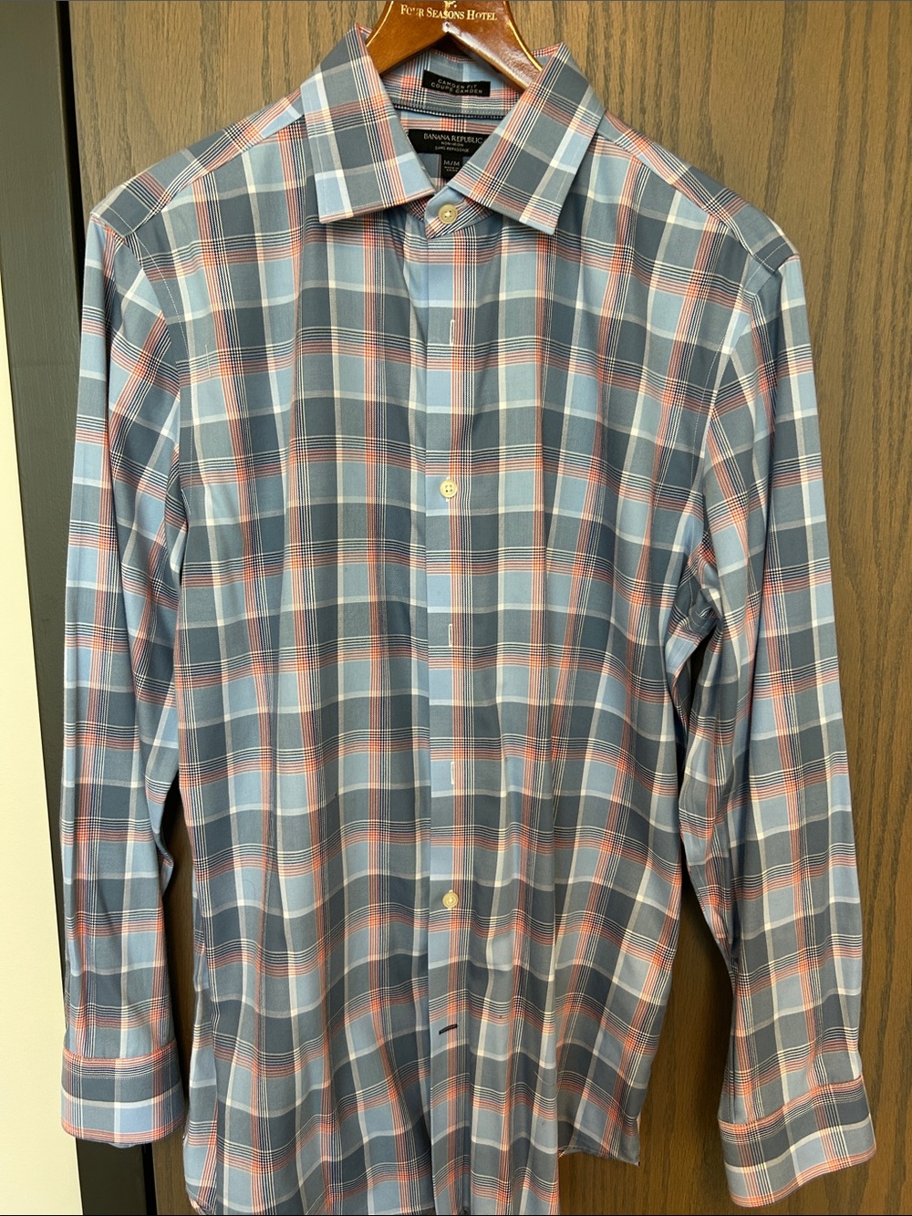 Banana Republic Blue and Coral Plaid Dress Shirt